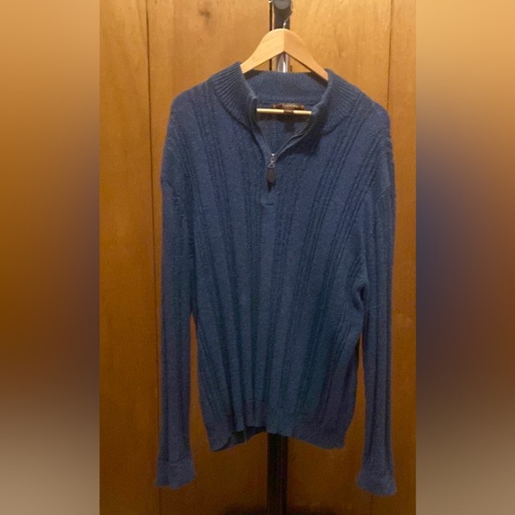 Tasso Elba Blue Polo Knit 1/4 Zip Cable Knit Sweater Sz L - Picture 1 of 7